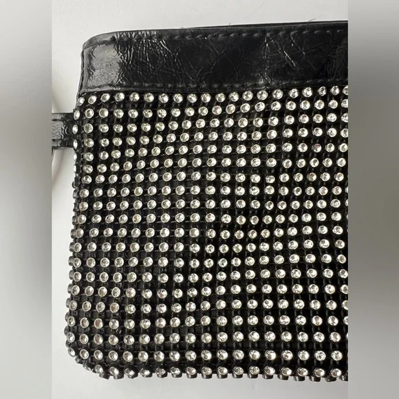 Black Patent Rhinestone Wristlet Clutch w/ Silver Hardware Small Sparkle Purse - Picture 2 of 8